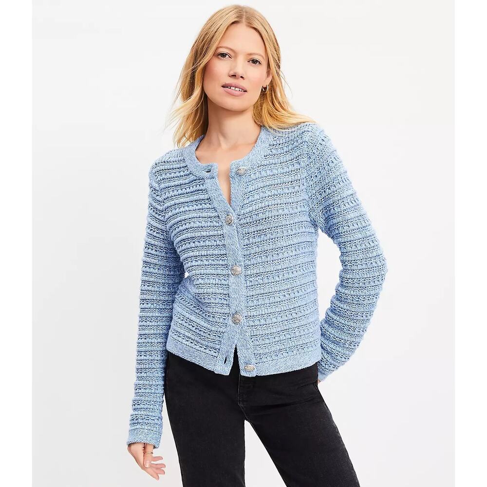 Ann Taylor LOFT Textured Sweater Jacket Cardigan Lady Jacket Blue Multi M
